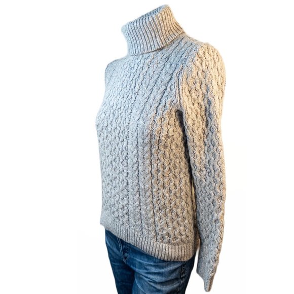 Lands End Womens Size XS Sweater Grey Cable Knit Turtleneck Long Sleeve Wool New - Picture 3 of 10